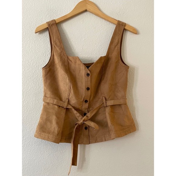 Banana Republic Lucie Vegan Suede Top Size 4P Petite Dark Camel - Picture 5 of 11